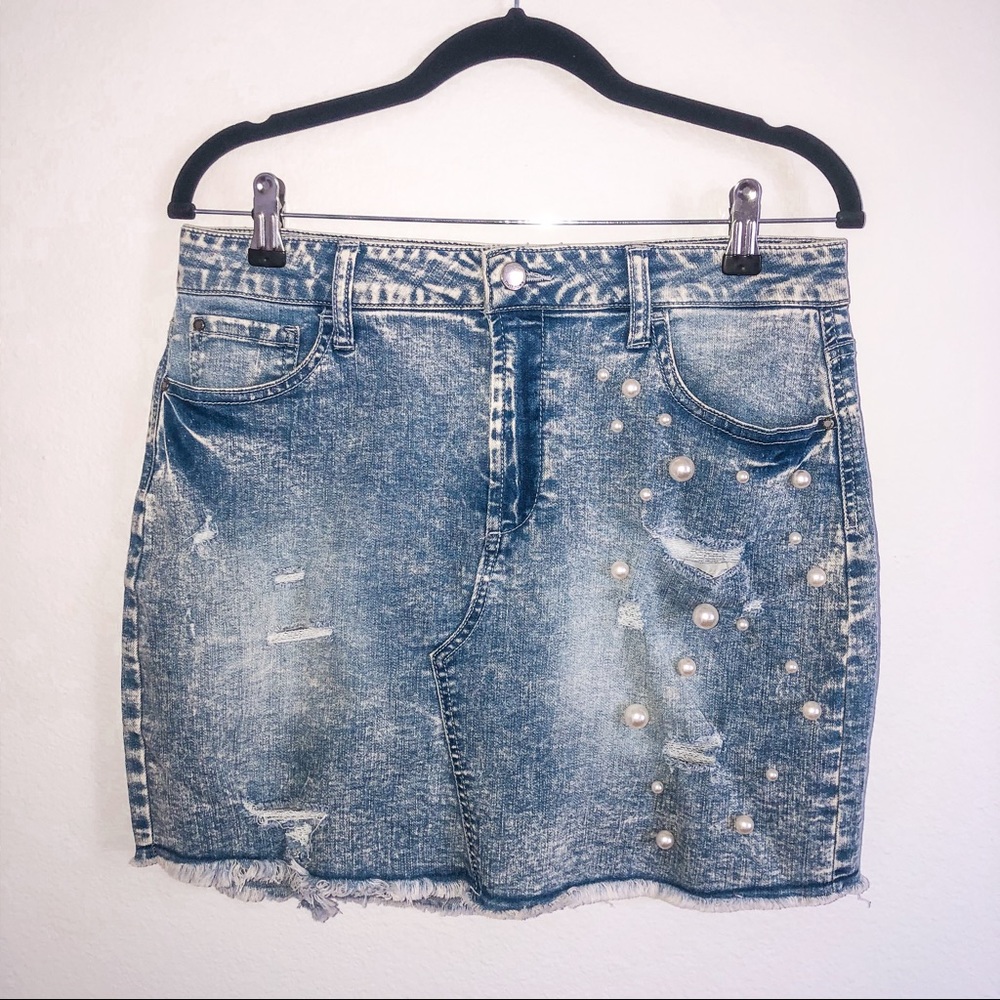 Jean Miniskirt with Pearls